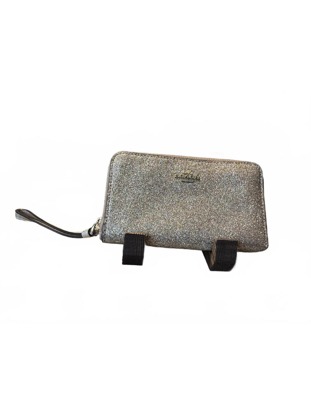 Coach Glitter Zip Wristlet Wallet Clutch with Leather Strap